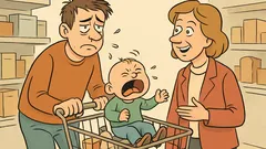 Vtip: V samoobsluhe otec upokojuje Alberta