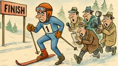 Vtip: Ruský lyžiar prefrčí cieľom na jednej lyži