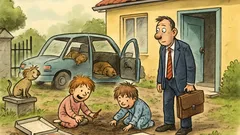 Vtip: Otec sa vracia z práce...