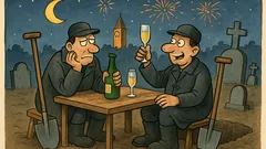 Vtip: Hrobári oslavujú Nový rok...