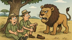 Vtip: Dvaja právnici v buši a lev