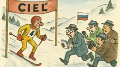 Vtip: Ruský lyžiar v cieli na jednej lyži